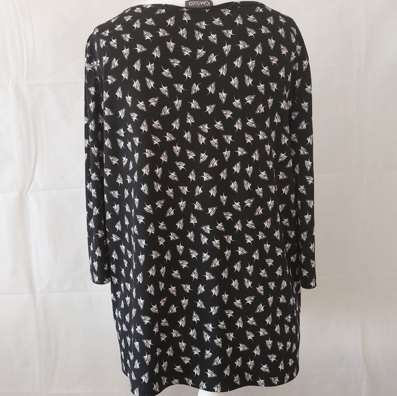 Kim&Co Leaf Print Black White 3/4 Sleeve Top Size XL Flowy Flattering - Picture 6 of 8